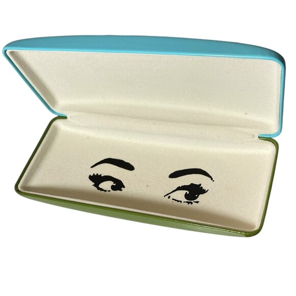 Kate Spade New York Hard Shell Eye Glass Case Logo Blue/Green Cleaning Clith Red - Picture 5 of 5